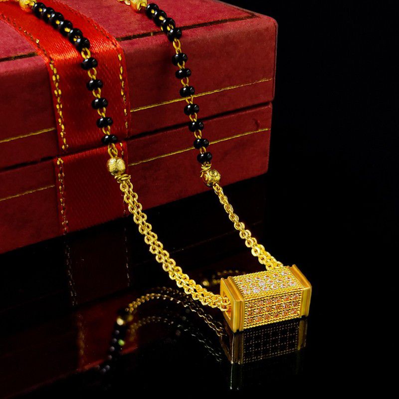 Goldplated Ad Mangalsutra Black Beaded Golden chain For Women Brass Mangalsutra Brass Mangalsutra