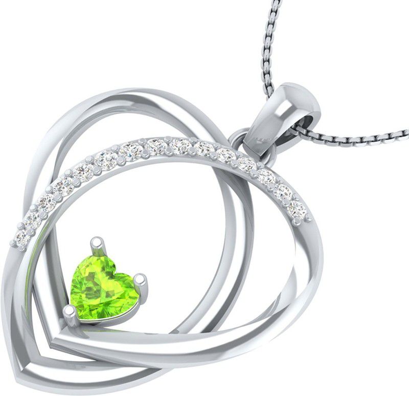 Kataria Jewellers Cute Parrot Green Heart & American Diamond Studded White Gold Plated 14kt Yellow Gold Pendant