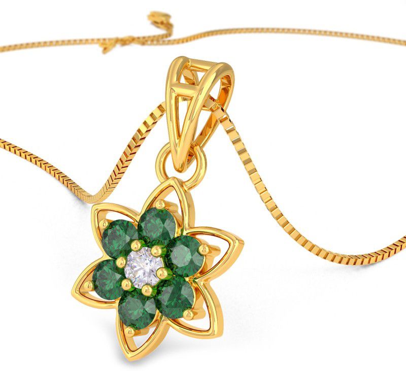 Joyalukkas Precious Pendant Floral Design 22kt Emerald, Swarovski Yellow Gold Pendant
