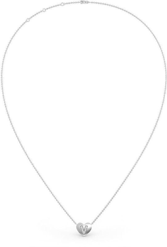 Candere by Kalyan Jewellers 14K (585) White Gold & Diamond V Pendant With Chain for Women 14kt Diamond White Gold Pendant