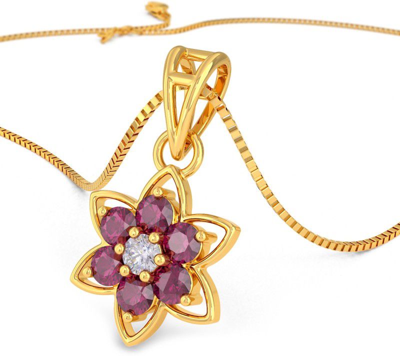 Joyalukkas Precious Pendant Floral Design 22kt Ruby, Swarovski Yellow Gold Pendant