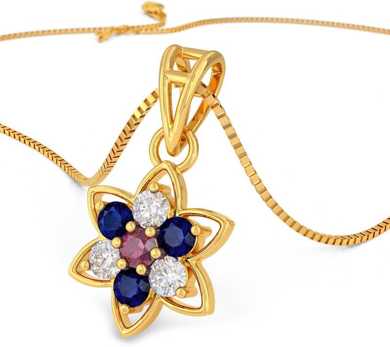 Joyalukkas Precious Pendant Floral Design 22kt Ruby, Sapphire, Swarovski Yellow Gold Pendant