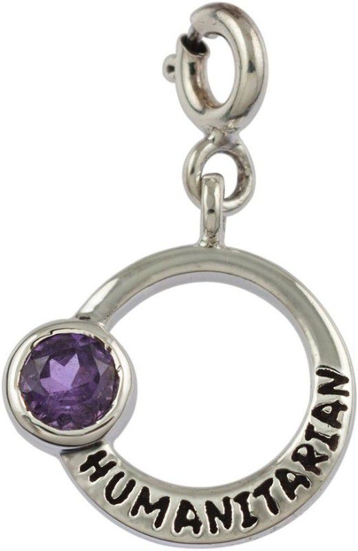 Fourseven Jewellery 925 Sterling Silver Humanitarian Aquarius Zodiac Charm with Amethyst Sterling Silver Link Charm