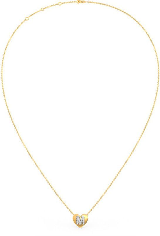 Candere by Kalyan Jewellers 14K (585) Yellow Gold & Diamond M Pendant With Chain for Women 14kt Diamond Yellow Gold Pendant