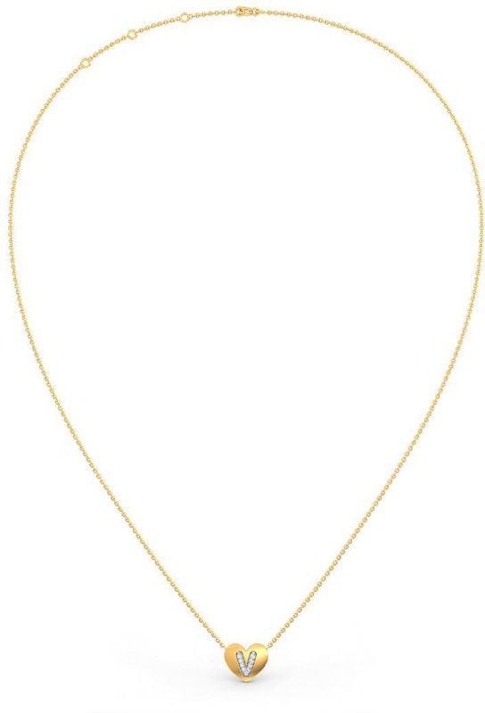 Candere by Kalyan Jewellers 14K (585) Yellow Gold & Diamond V Pendant With Chain for Women 14kt Diamond Yellow Gold Pendant