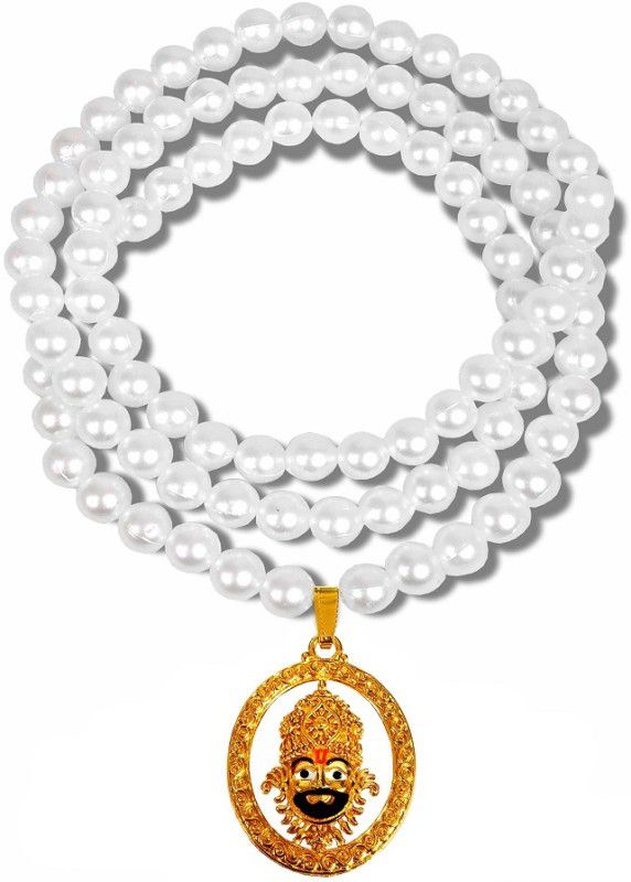 Oval Lord Shri Baba Khatu Shyam/Barbarika Face Locket Pendant Beads/Moti Mala Gold-plated Stainless Steel Locket Set