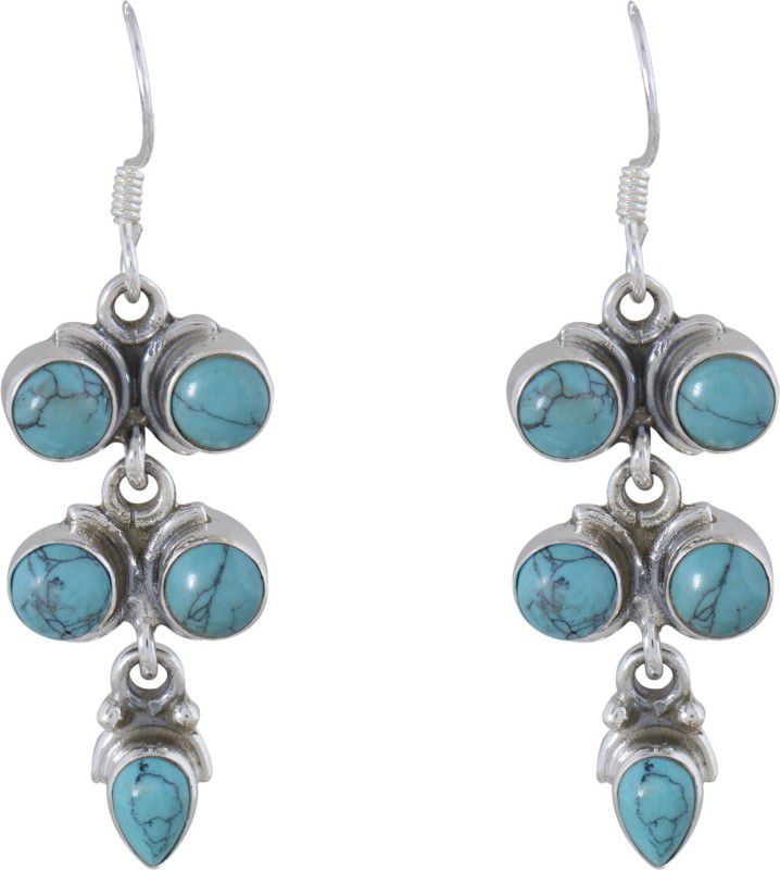 Silverwala 925-92.5 Sterling Silver Turquoise Stone Earring Sterling Silver Hoop Earring