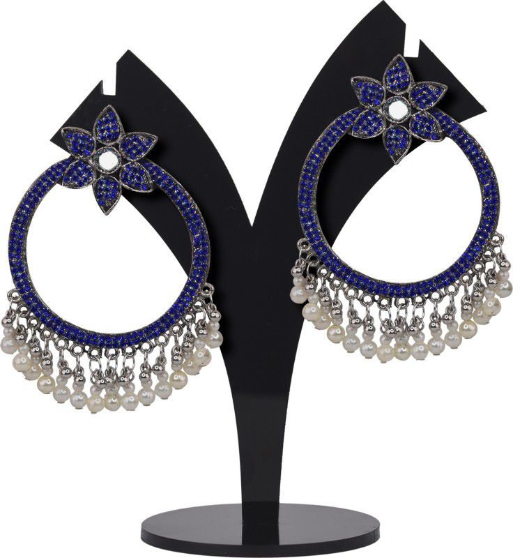 Oxidised Boho and Contemporary Designed Chandbali Earrings. Silver, Stone, Glass Chandbali Earring