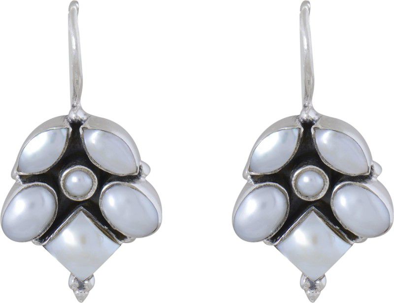 Silverwala 925-92.5 Sterling Silver Pearl Stone Earrings ( White) Pearl Sterling Silver Hoop Earring
