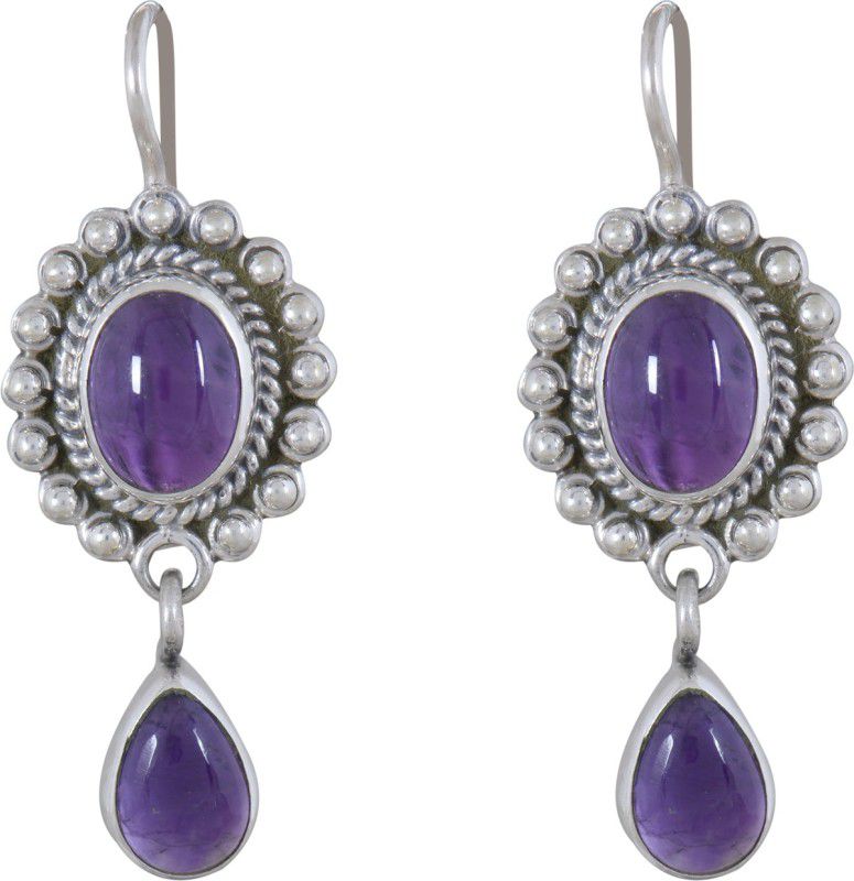 Silverwala 925-92.5 Sterling Silver Amethyst Stone Earrings (Purple) Amethyst Sterling Silver Hoop Earring