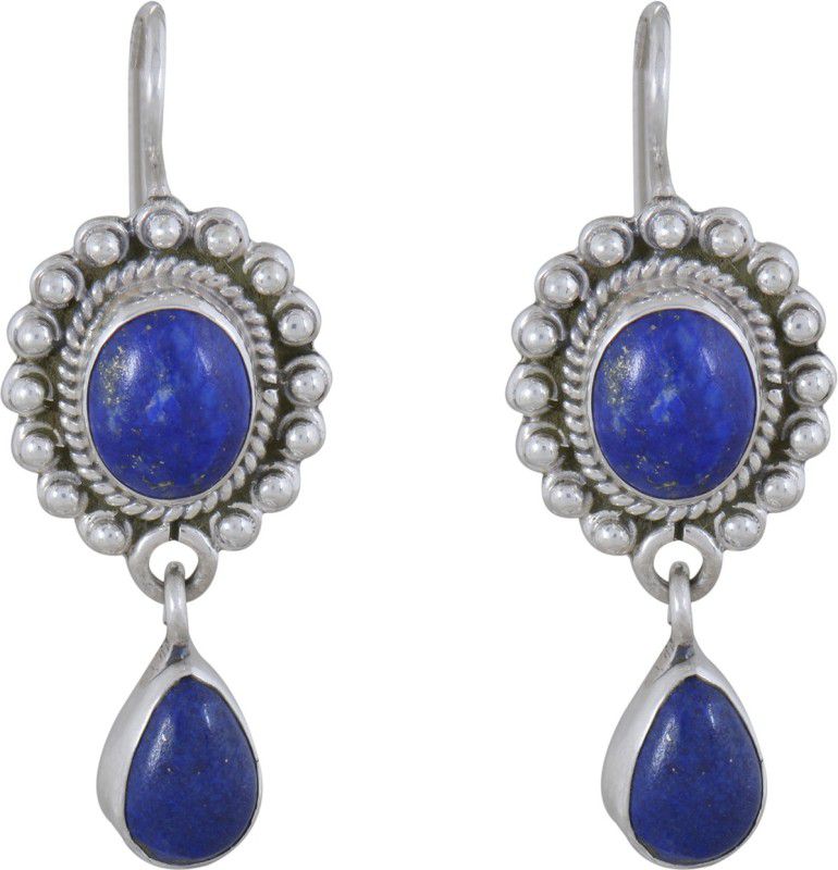 Silverwala 925-92.5 Sterling Silver carnelian Stone Earring ( Blue) Carnelian Sterling Silver Hoop Earring