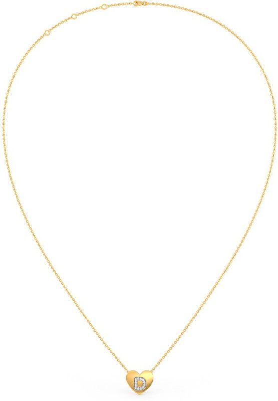Candere by Kalyan Jewellers 14K (585) Yellow Gold & Diamond D Pendant With Chain for Women 14kt Diamond Yellow Gold Pendant