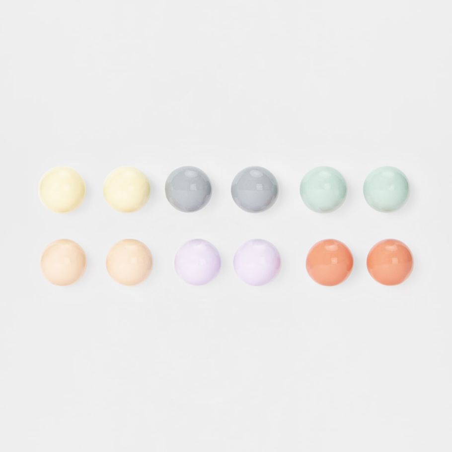 6 Pack Coloured Ball Stud Earrings - Pastel