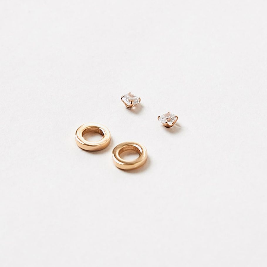 2 Pack Gold Plated Sterling Silver Diamante and Circle Earrings