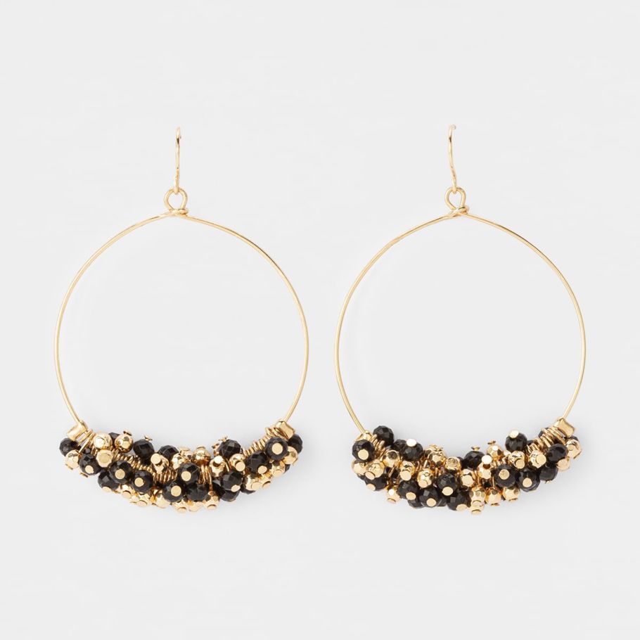 Hoop with Cluster Beads Earrings - Black