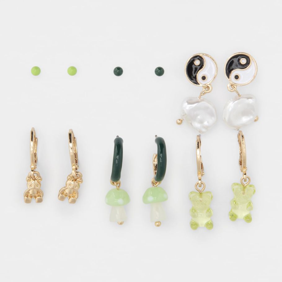 Multipack Teddy Earrings - Gold Look and Green