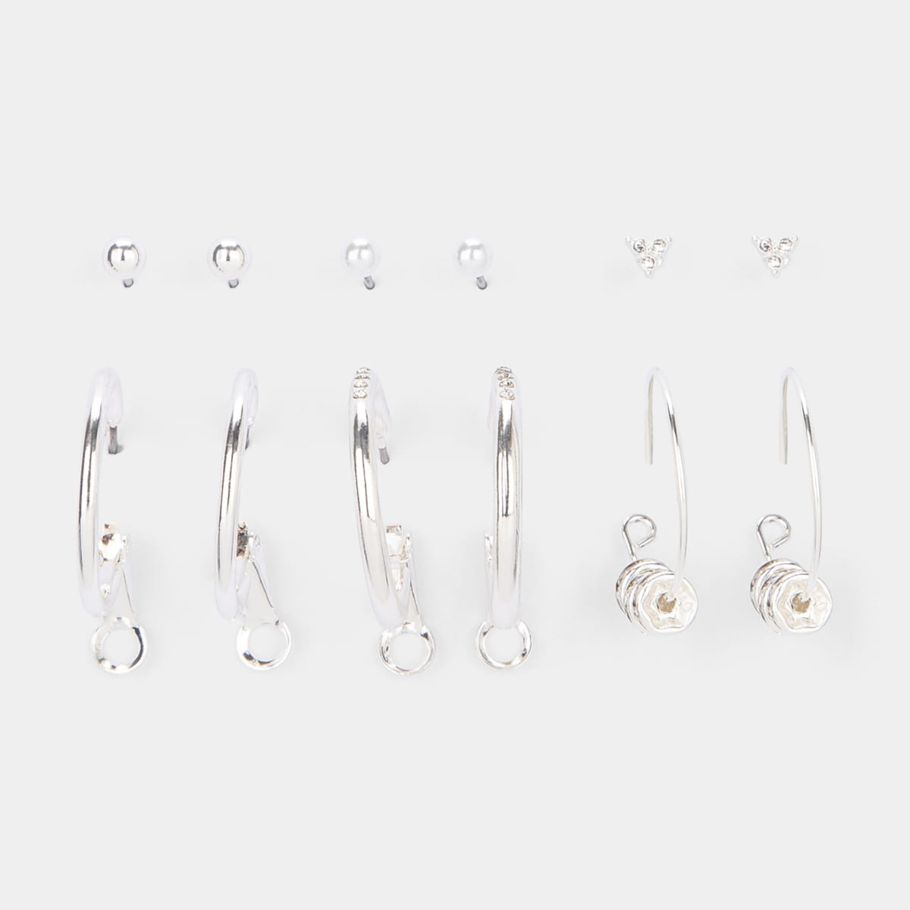 6 Pack Fine Rhondal Earrings - Silver Look