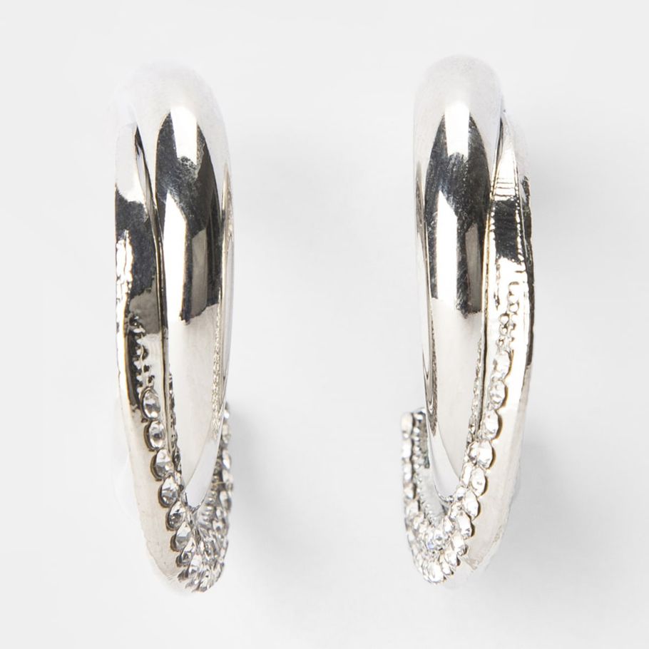 Diamante Hoop Earrings - Silver Look