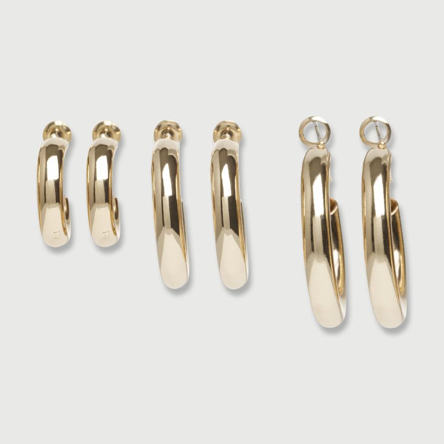 3 Pack Chunky Hoop Earrings - Gold Look