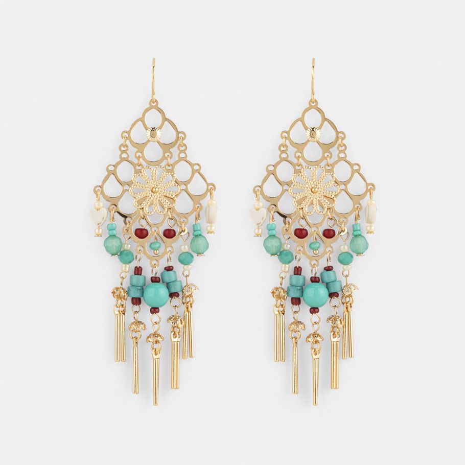 Fringe Statement Earrings - Blue and Gold Look