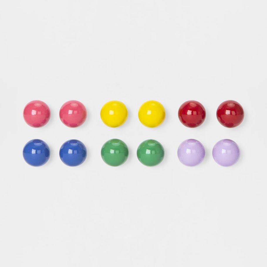 6 Pack Coloured Ball Stud Earrings