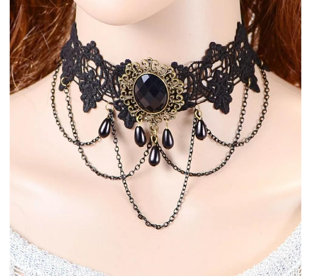 Women black lace choker rose chavicle necklace