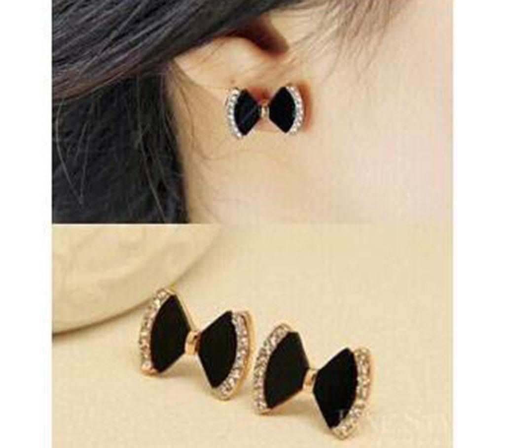 Rhinestone Setting Bow Shaped Earrings 