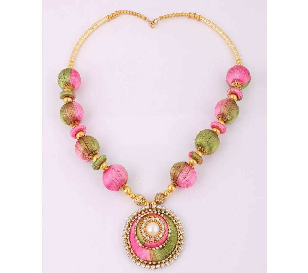 Multi color silk yarn necklace