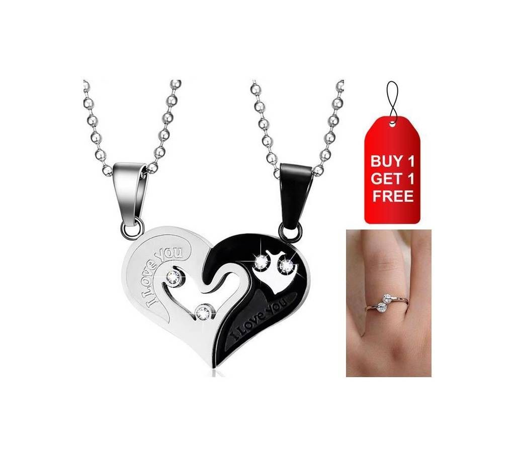 I Love You Couple Pendant & Finger Ring Combo