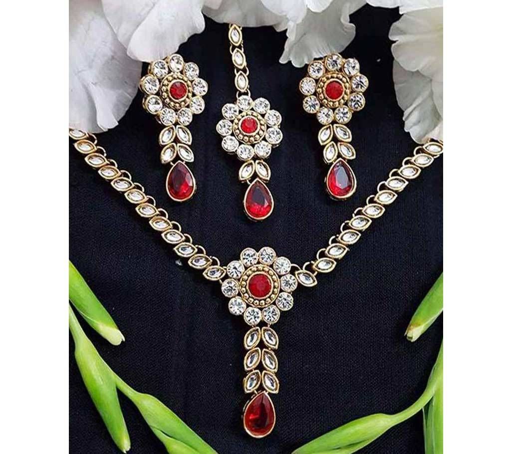 Kundon & stone setting gold plated jewellery set