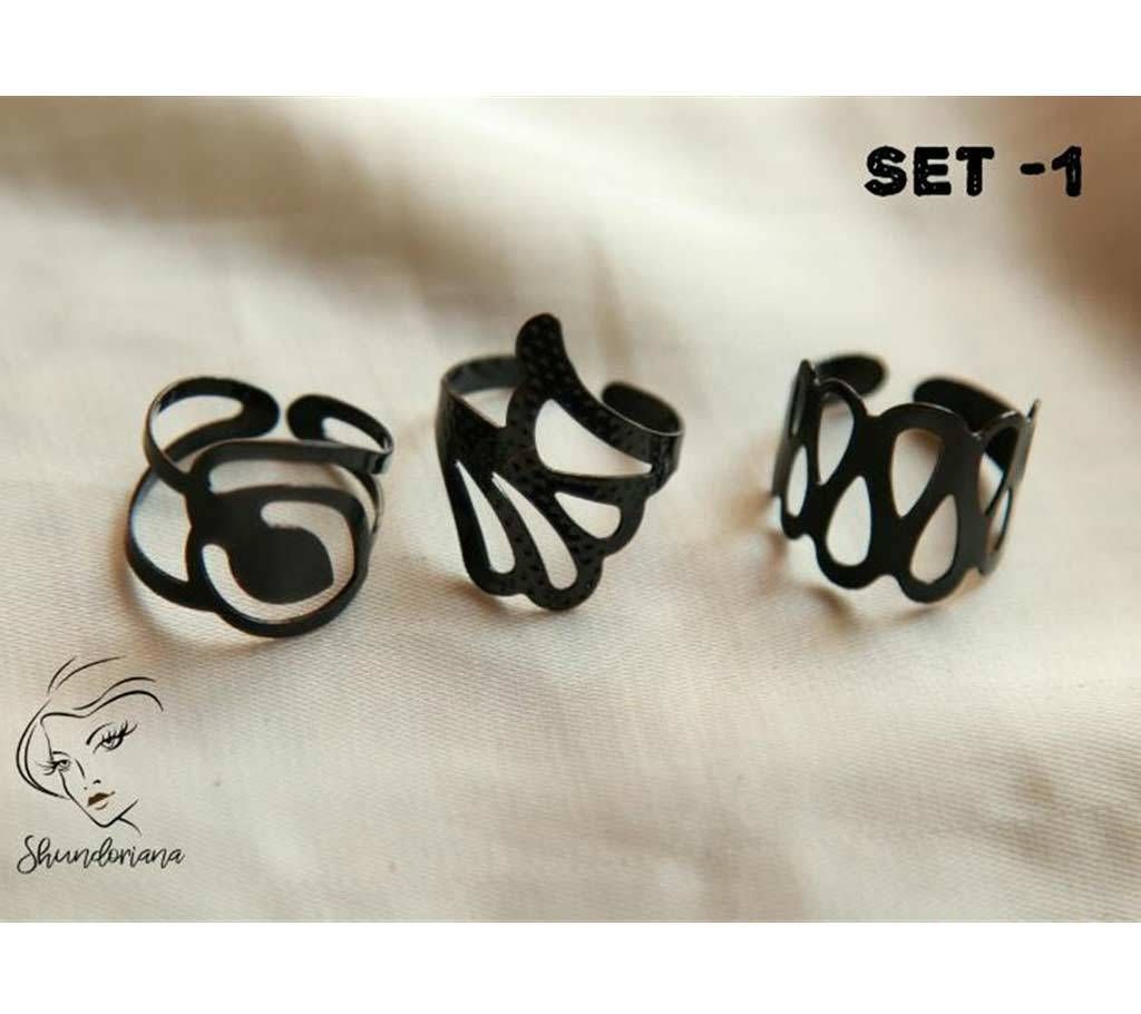 3 pcs Black Ring Set