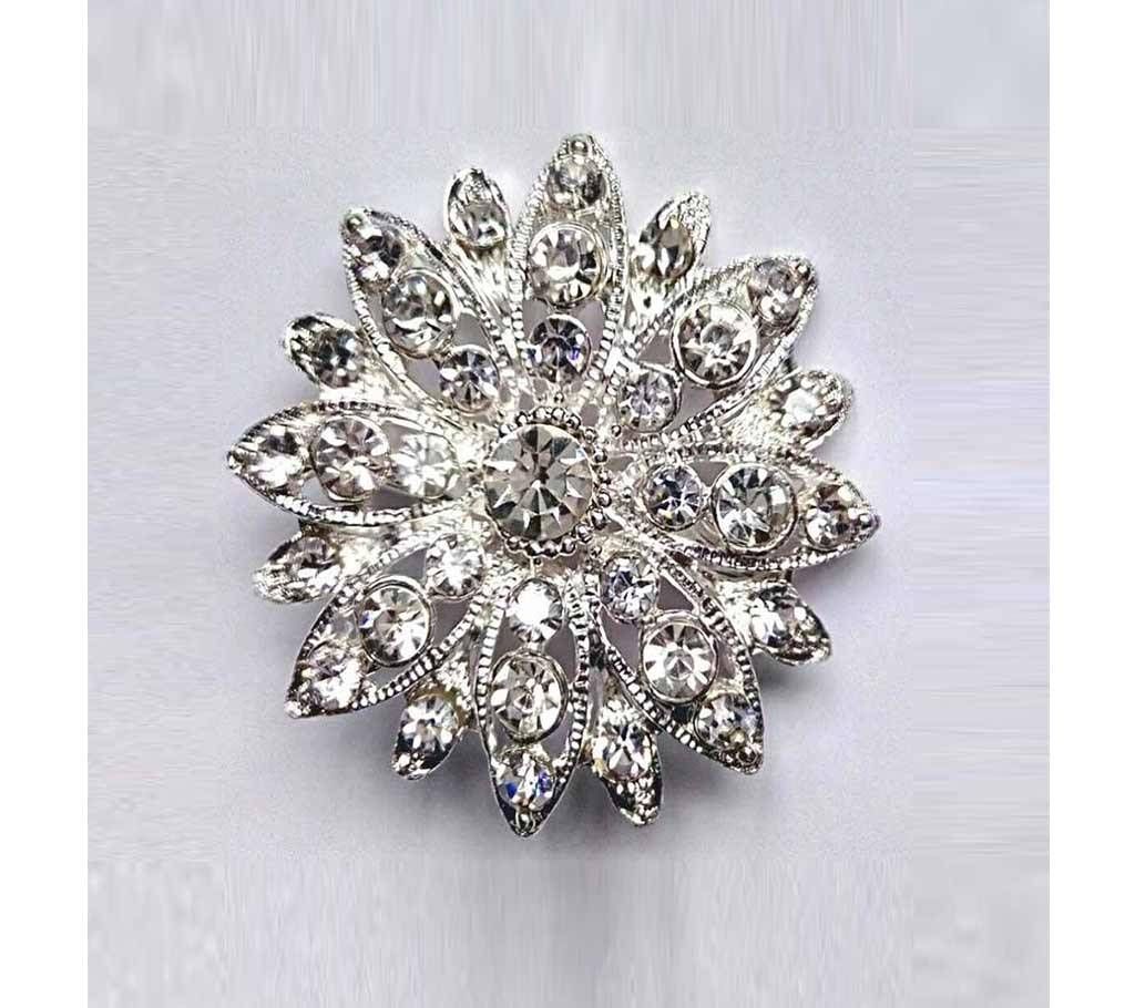 White Gold Plated Stone Brooch