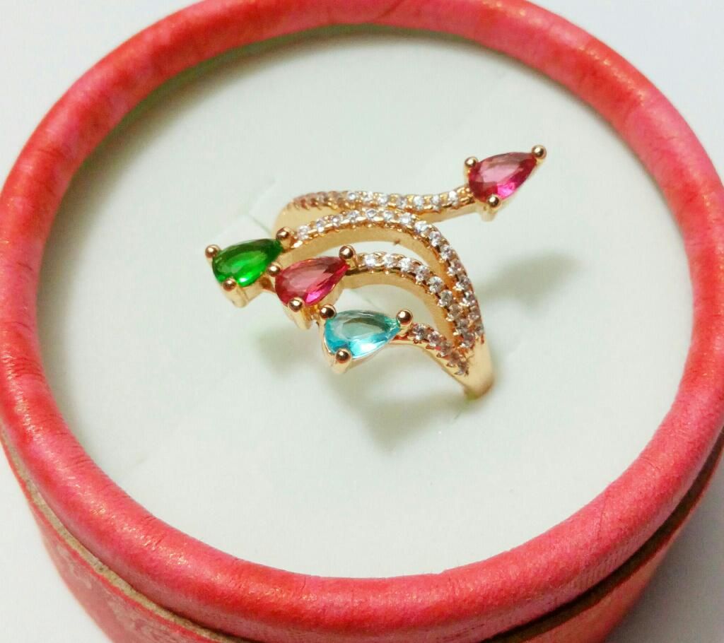 ADJUSTABLE GOLD PLATED DIAMOND CUT,RUBY STONE FINGER RING