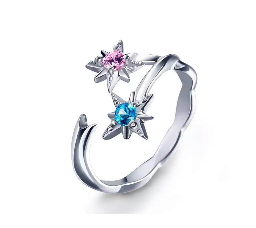 Blue & Pink Double Star Love Crystal Wedding Rings