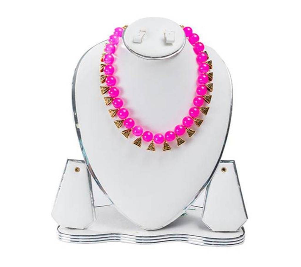 Pink Color Artificial Pearl Necklace