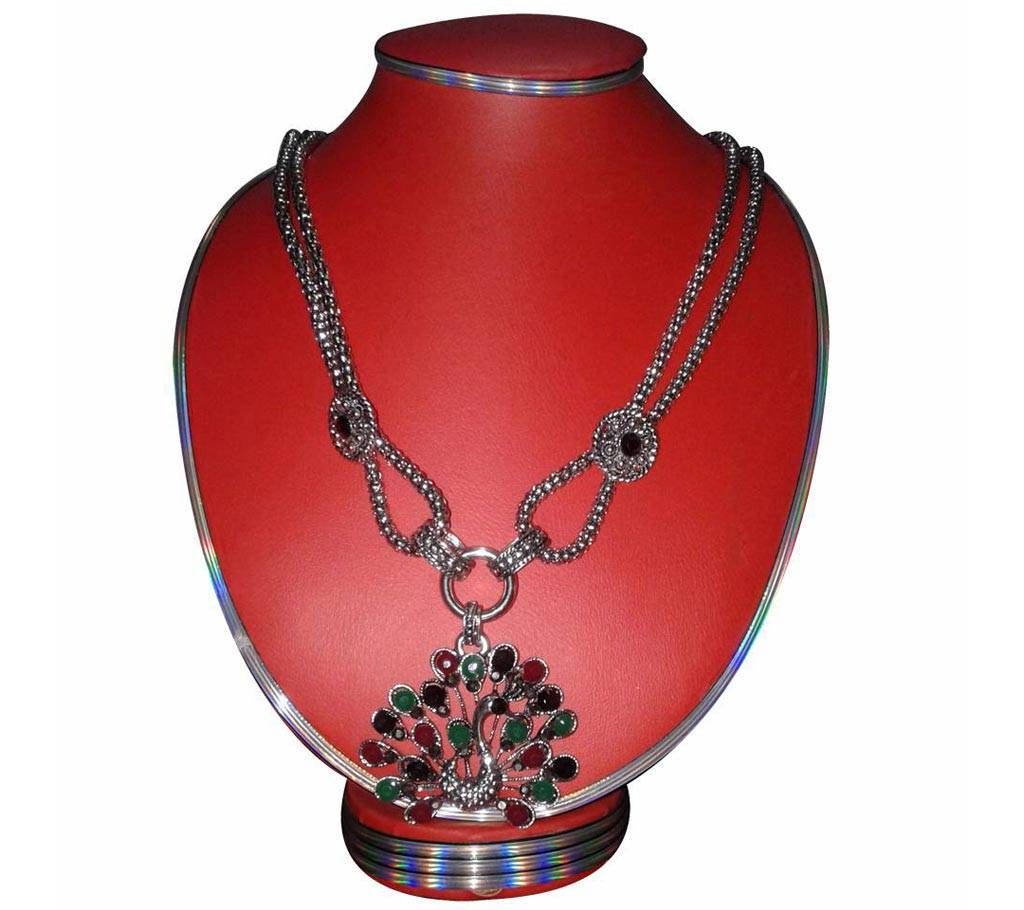 Peacock shaped multicolor stone setting pendant 