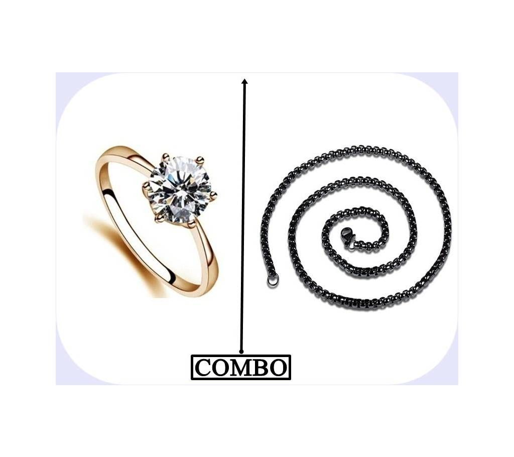 Rose Gold Finger Ring & Stainless Steel Chain Combo