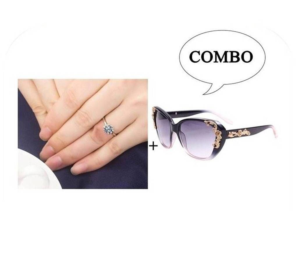 RoseGold Fingerring & Women Fashion Sunglass Combo