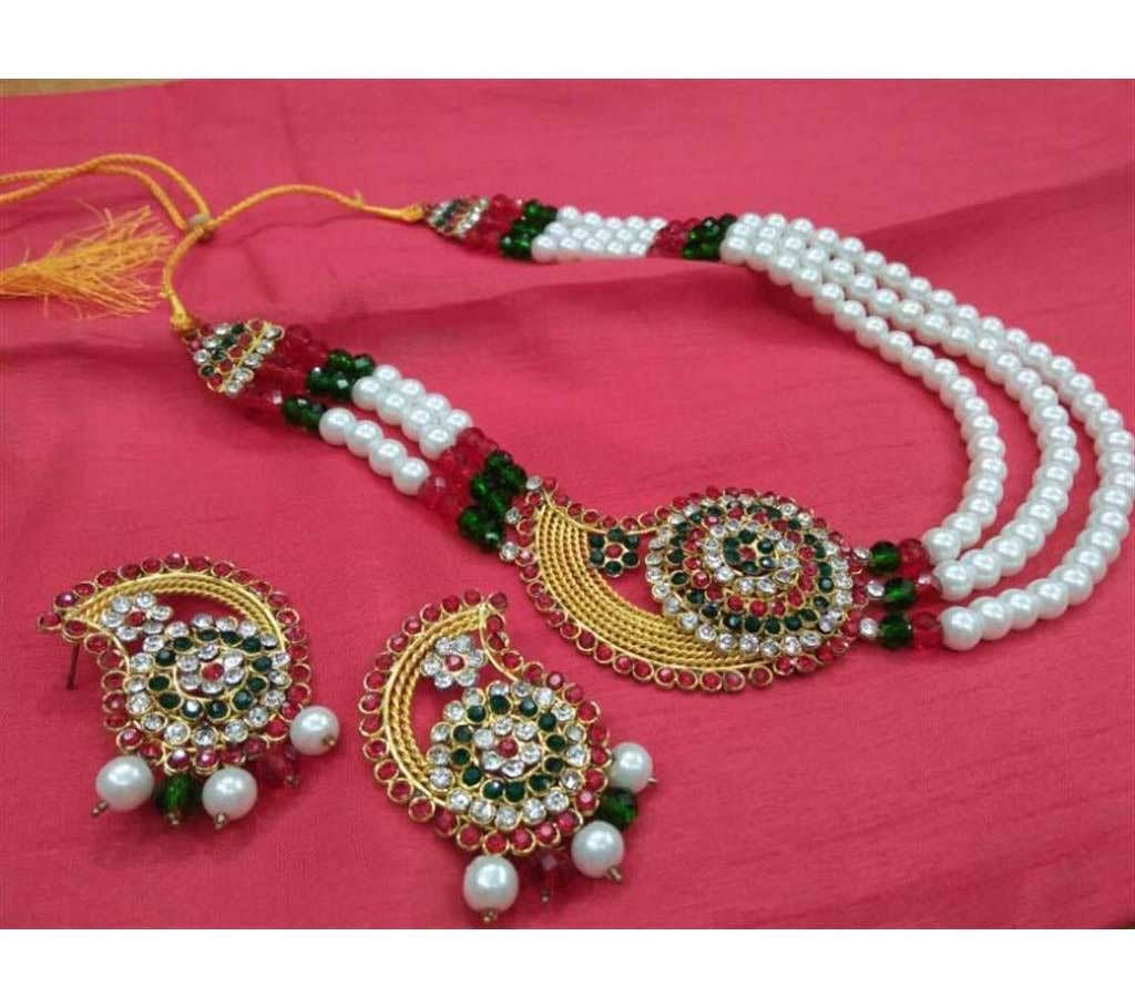 Pearl Necklace Set (Red/Green)