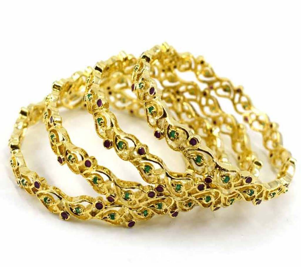Gold Plated Diamond Cut Bangles Set (4 pcs)