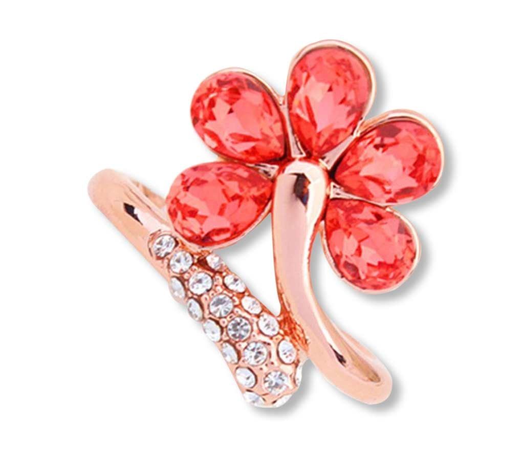 Austrian Red Flower Finger Ring