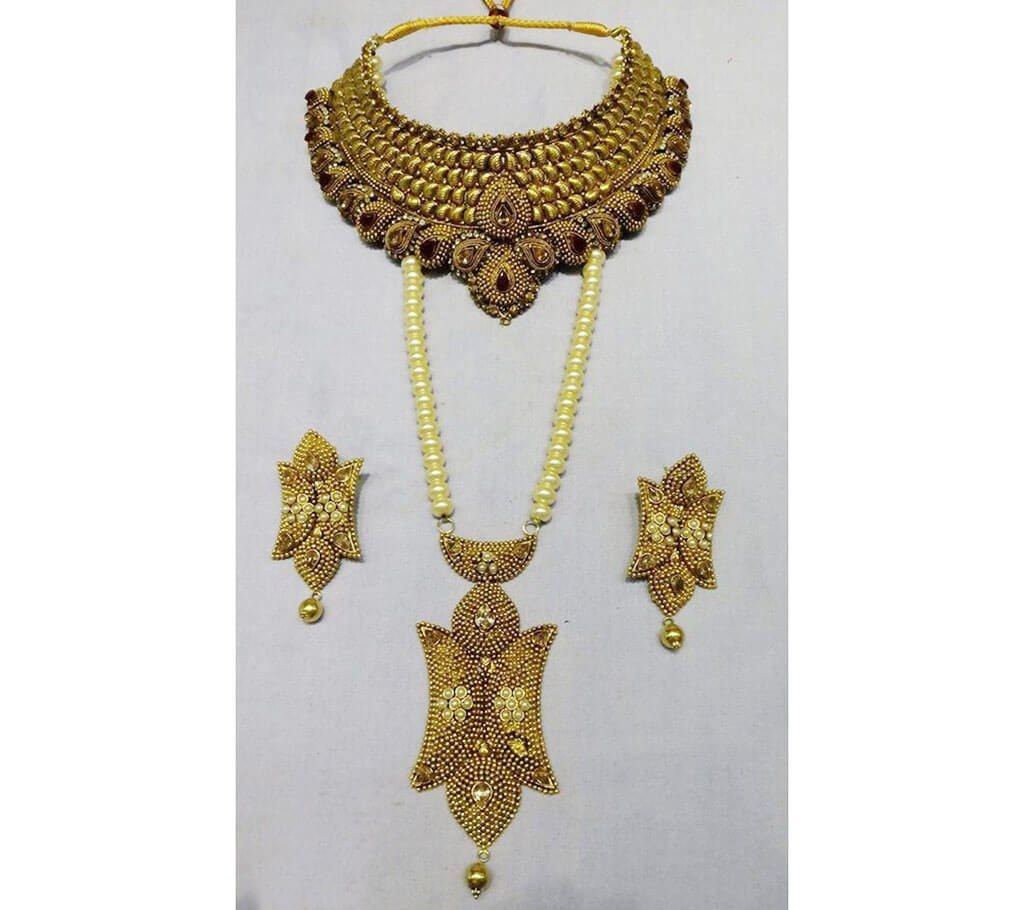 Multicolor stone setting gold plated necklace set