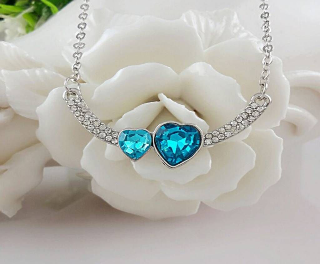 Double Crystal Navy Blue Heart Pendant