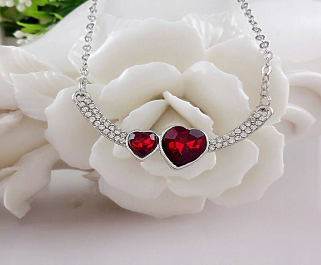 Double Crystal Red Heart Pendant