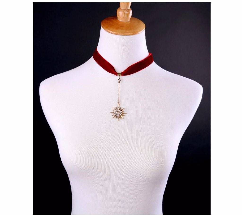 Stars Pendant Ribbon Choker Necklace