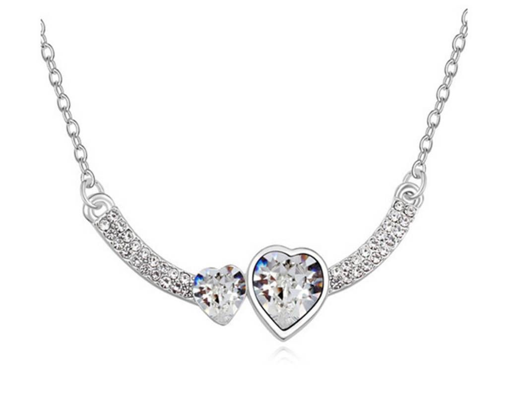 Double Crystal White Heart Pendant