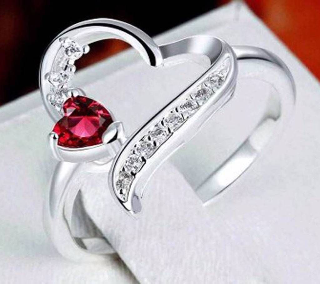Heart Shaped Red Stone Silver Ring