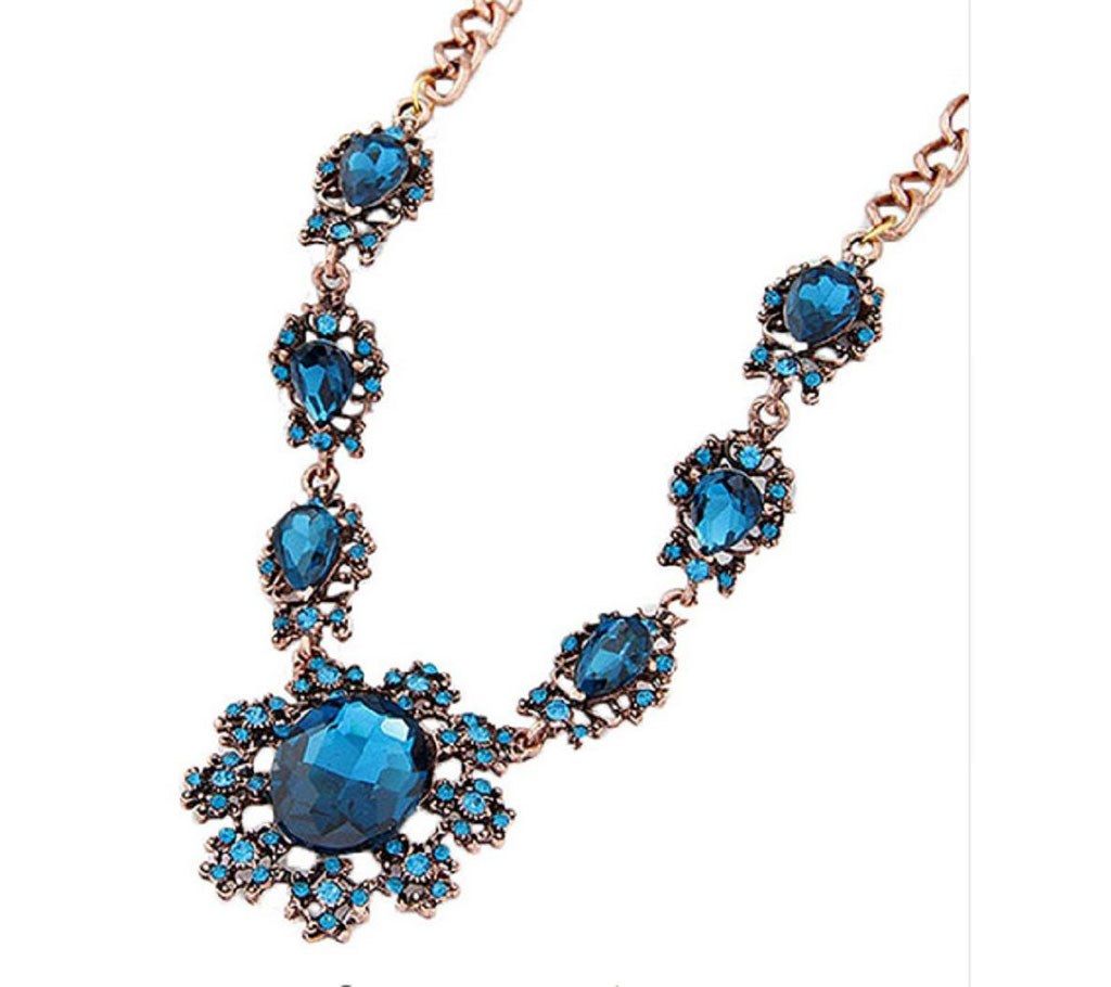 Blue Crystal Sunflower Statement Necklace