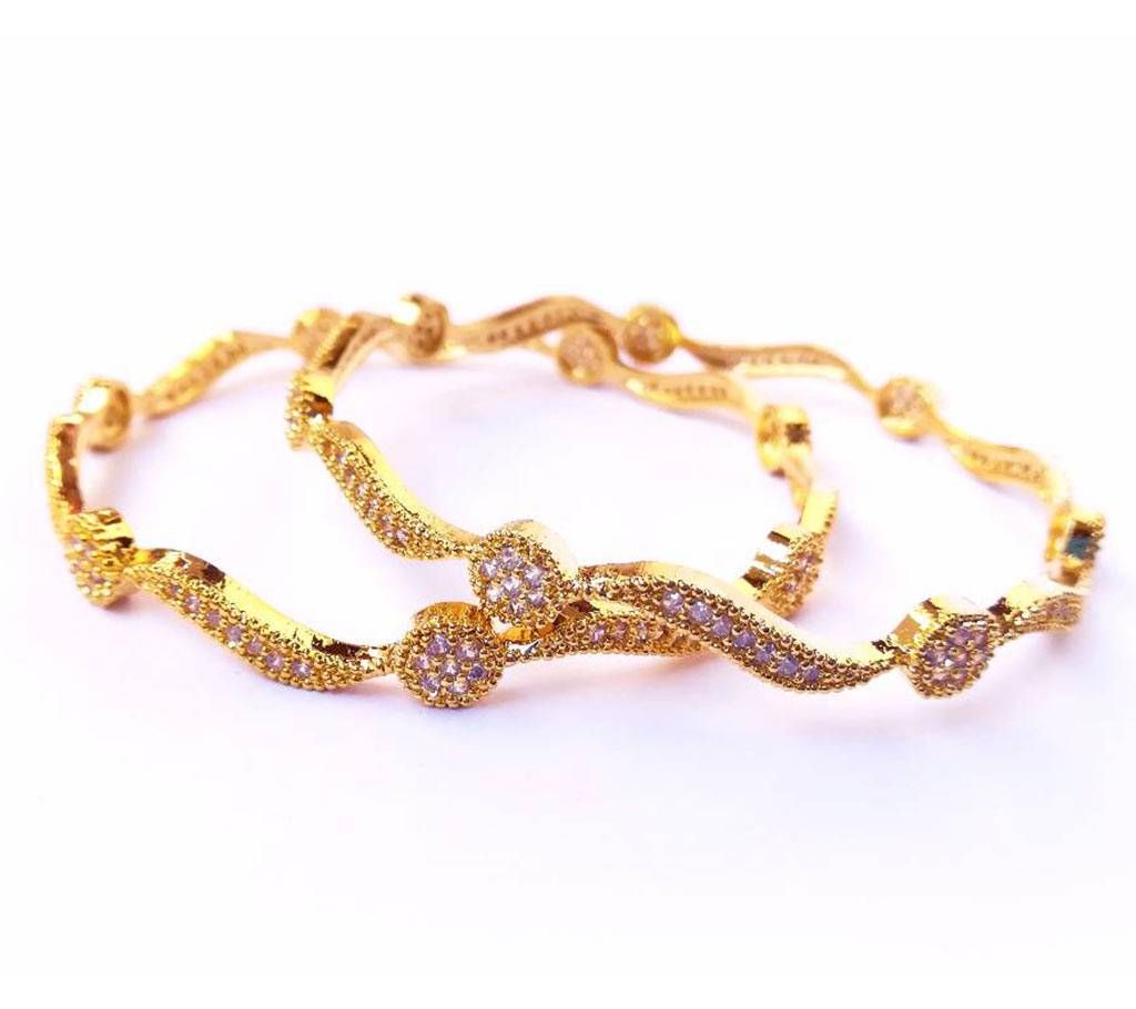 Gold plated diamond cut stone setting bangles-2 pc 