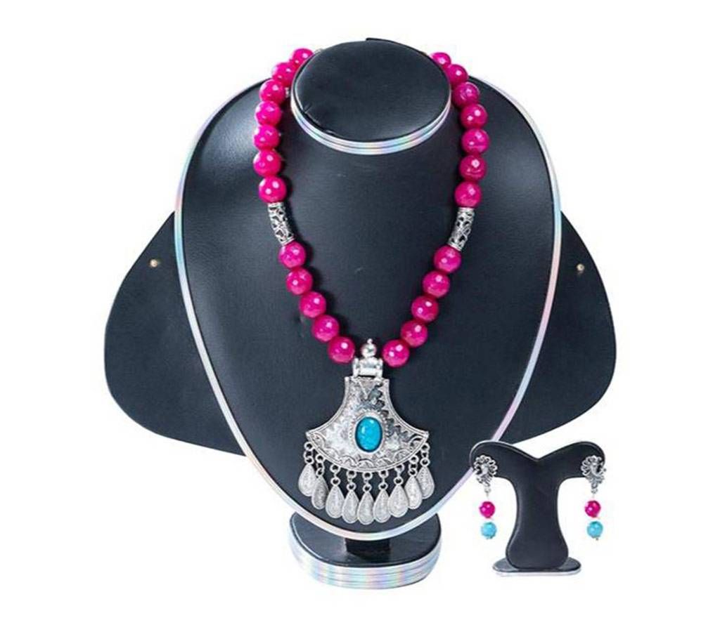 Megenta Color Marble Stone Setting Jewellery Set